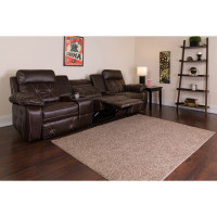 Flash Furniture BT-70530-3-BRN-GG Real Comfort Series 3-Seat Reclining Brown Leather Theater Seating Unit with Straight Cup Holders